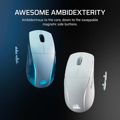 Corsair M75 Mouse inalámbrico RGB Ligero para Juegos para Mac, 26.000 dpi, Botones Laterales Intercambiables, interruptores ópticos, Compatible con iCUE, Azul Glacial