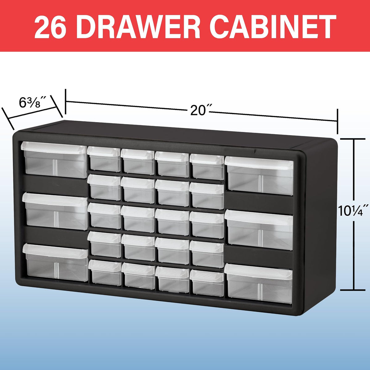 Akro-Mils - 10126 Armario de 26 cajones para almacenamiento de piezas de plástico y manualidades, 20 x 10 x 6 1/2 pulgadas, negro