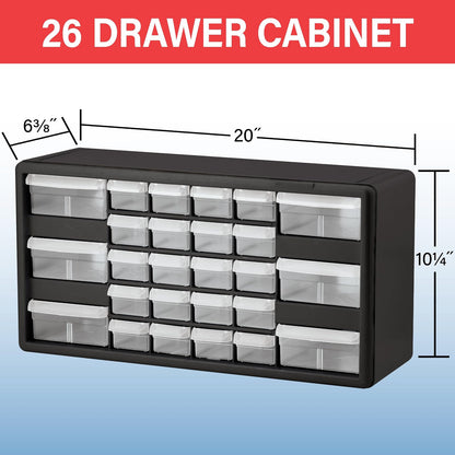 Akro-Mils - 10126 Armario de 26 cajones para almacenamiento de piezas de plástico y manualidades, 20 x 10 x 6 1/2 pulgadas, negro