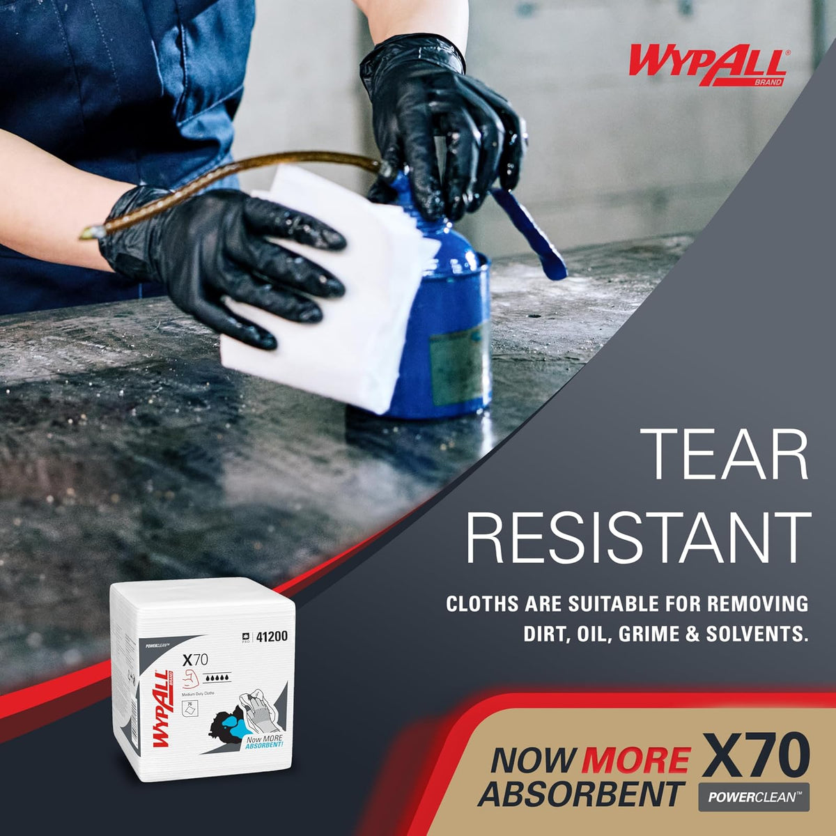 WypAll Power Clean X70 - Paños de servicio medio (41200), cuarto de pliegue, rendimiento de larga duración, blanco, 12 paquetes, 76 hojas/paquete