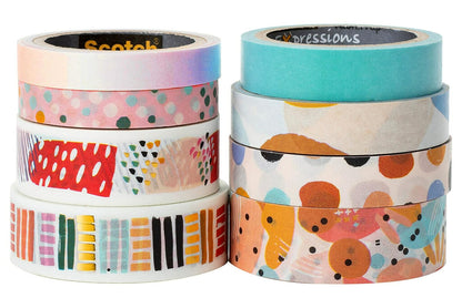 Scotch Cinta Washi, diseño moderno abstracto, 8 rollos, ideal para diario de balas, álbumes de recortes y decoración de bricolaje (C1017-8-P19)