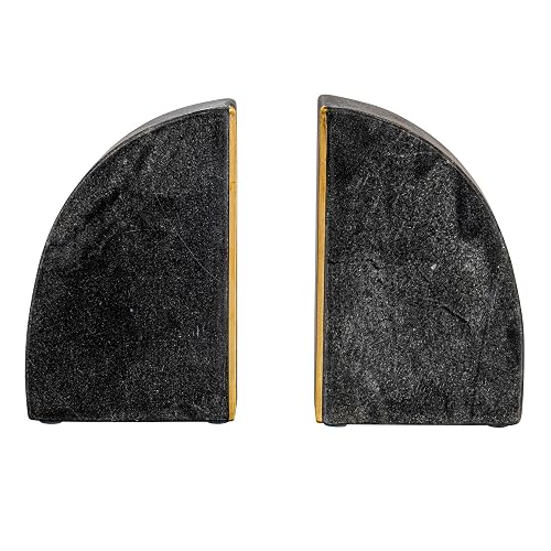 Creative Co-Op Boho - Sujetalibros de mármol con semicírculo arqueado con Detalle de latón, Juego de 2, Negro