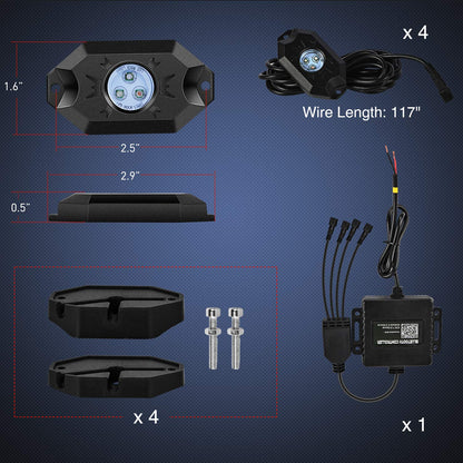 Nilight Kit de Luces LED RGB, 4 cápsulas de luz de neón Multicolor con Control de aplicación Bluetooth, Modo de música Intermitente, luz de Pozo para camión, ATV, UTV, RZR SUV
