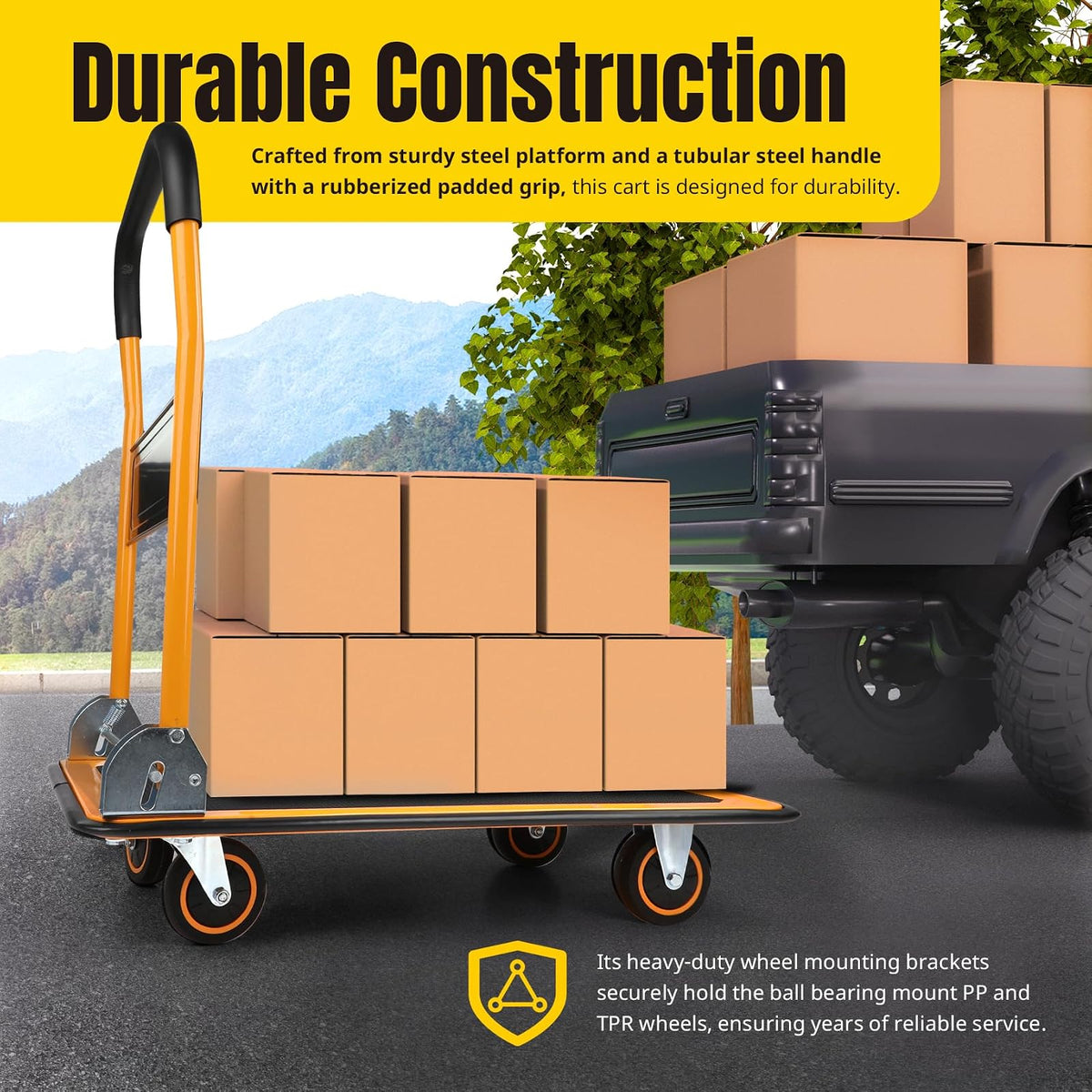 MaxWorks 80876 Plataforma Plegable camión Push Dolly-330 LB. Capacidad de Peso con Ruedas giratorias, 28.75" x 18.75" x 33"