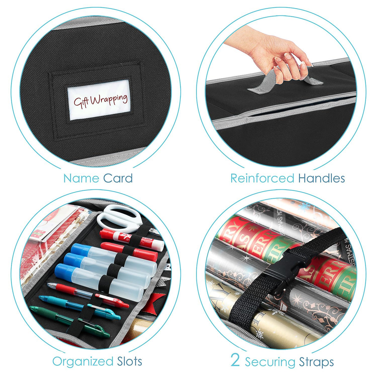 Hearth & Harbor - Contenedor de almacenamiento de papel de regalo con cinta organizador de almacenamiento - Bolsa de almacenamiento de Navidad con bolsillos interiores extras - Organizador de regalo