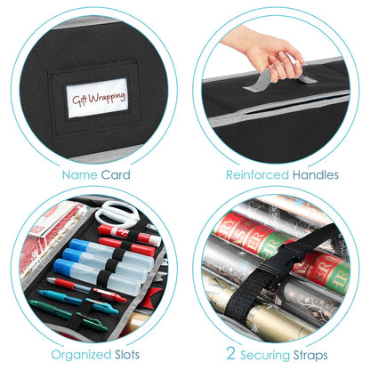 Hearth & Harbor - Contenedor de almacenamiento de papel de regalo con cinta organizador de almacenamiento - Bolsa de almacenamiento de Navidad con bolsillos interiores extras - Organizador de regalo