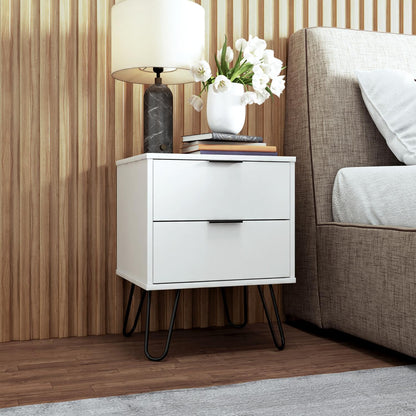 Midtown Concept Mesa Auxiliar de Noche, con 2 cajones, de Madera, Estilo Minimalista, Color Blanco