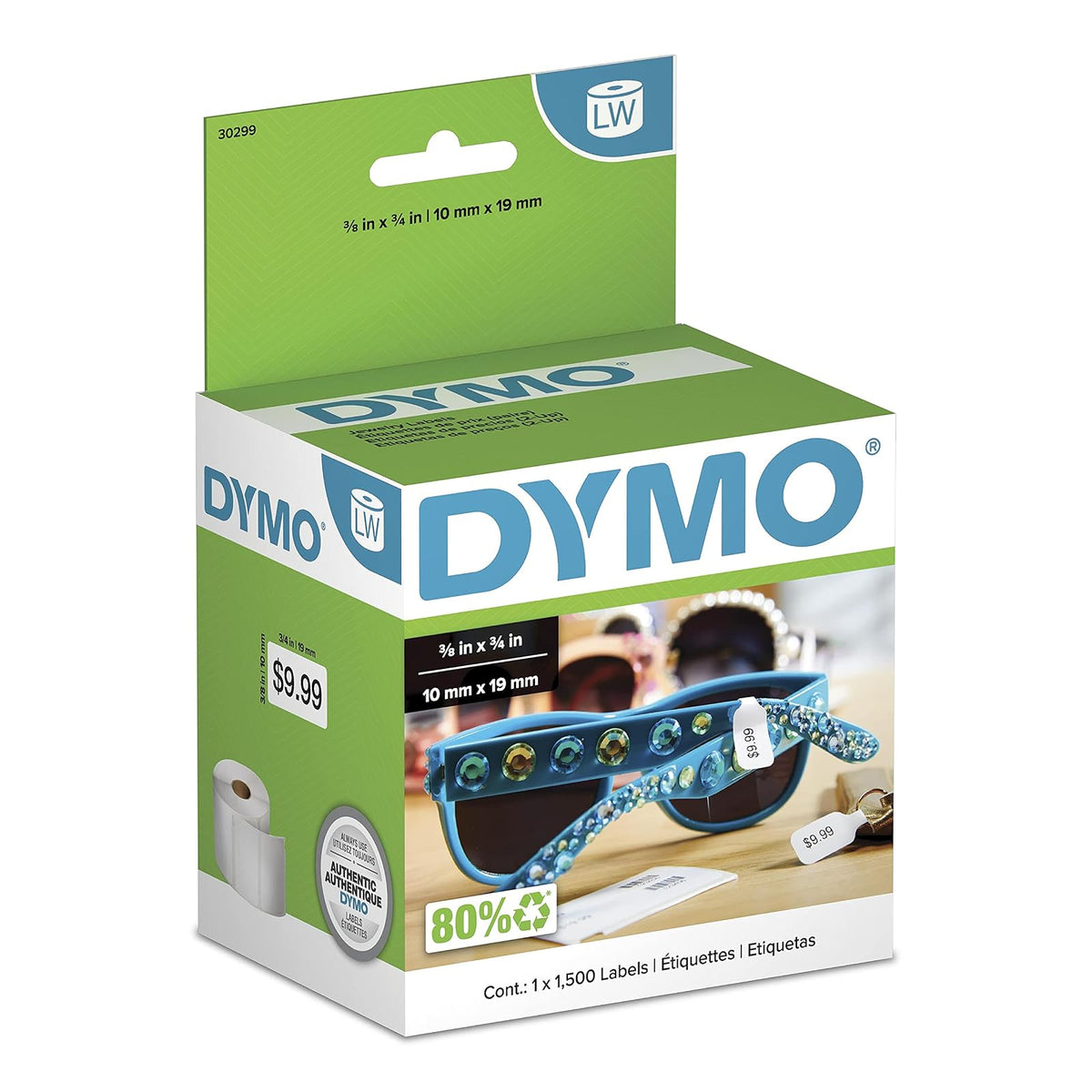 DYMO LW 2-Up Price Tag Labels for LabelWriter Label Printers, White, 3/8 x 3/4, 1 Roll of 1,500 - Etiquetas de precios - 3 - 8'' x 3 - 4''