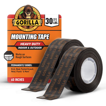 Gorilla - Cinta de montaje de doble cara, resistente, Paquete de 2, Gorilla 6055001-2 Double-Sided Heavy Duty Mounting Tape (2 Pack), 1" x 60", Black