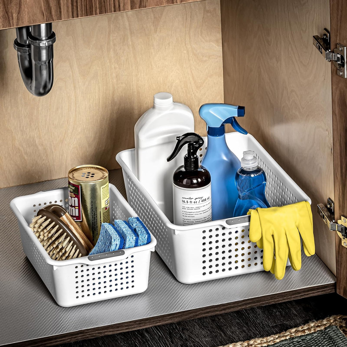 Madesmart - Cesta clásica de almacenamiento mediano, color blanco, colección clásica, organizador multiusos, puntos de agarre suave y pies antideslizantes, sin BPA
