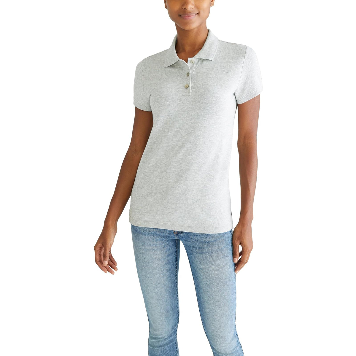 Aeropostale Polo Uniforme Manga Corta Mujer - M - Gris claro jaspeado