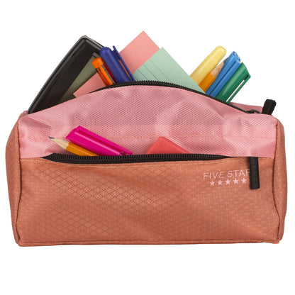 Five Star - Estuche para lápices, estuche para bolígrafos, bolsa con cierre de 9 bolsillos, organizador de almacenamiento para suministros escolares, auriculares, cargadores, cables, maquillaje, rosa