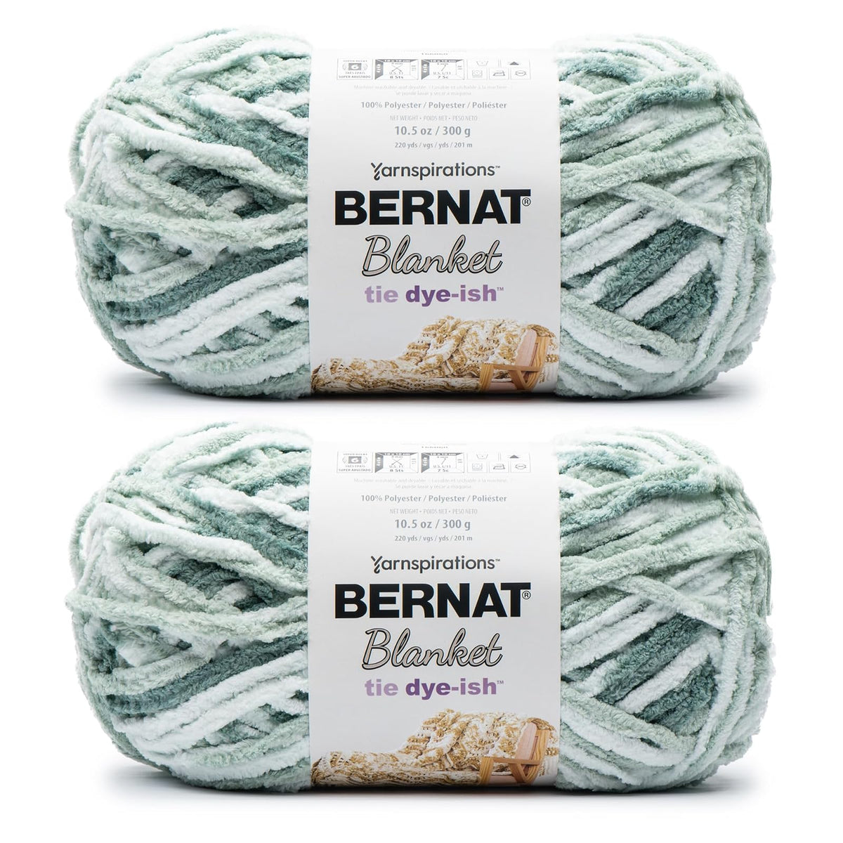 Bernat Blanket Tie Dye-Ish Mossy Hills - 2 paquetes de 10.5 oz/300 g - Poliéster - #6 Super voluminoso - 220 yardas - tela y ganchillo