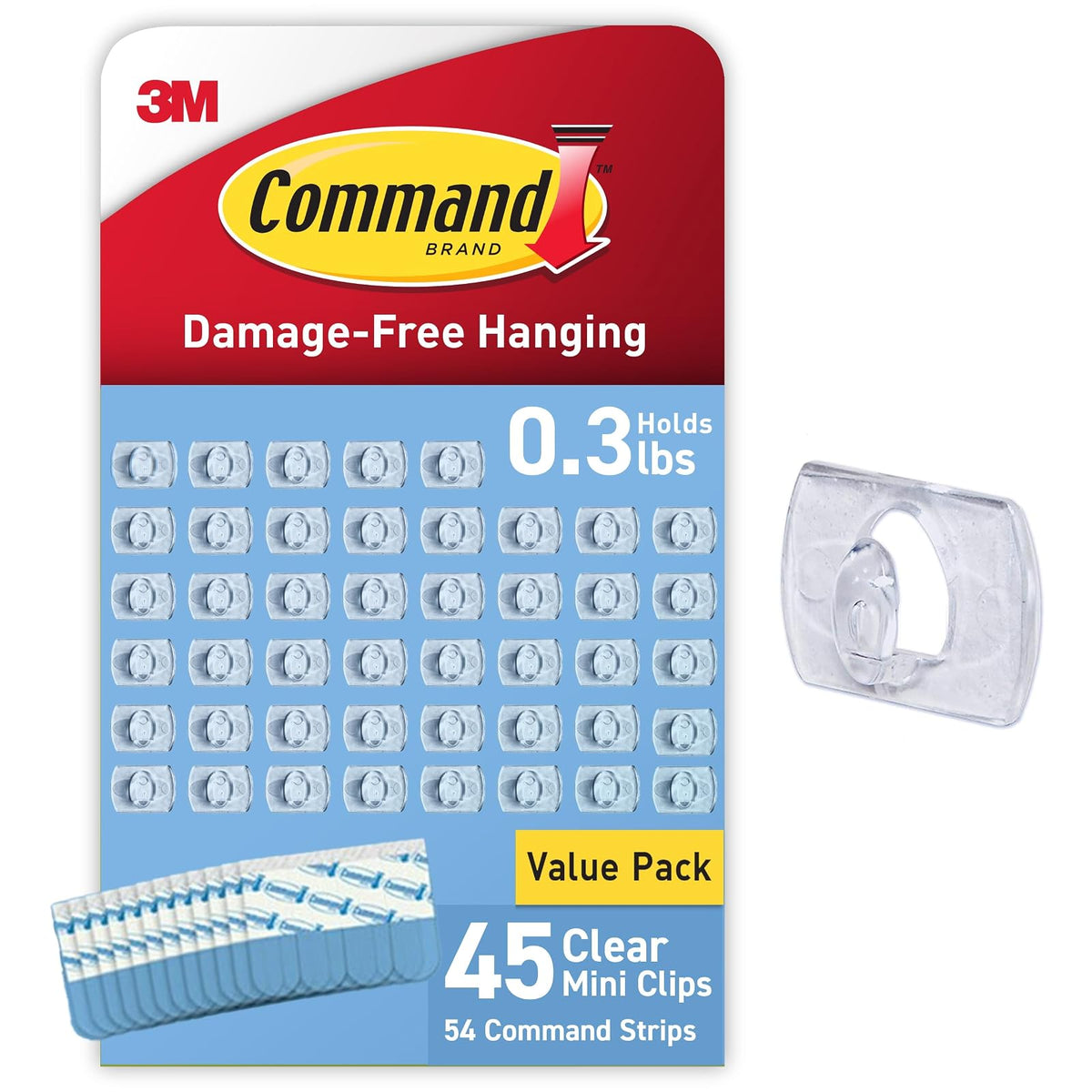 Command - Miniclips transparentes para luz, 45 clips, 54 tiras (CL806-45NA), embalaje fácil de abrir