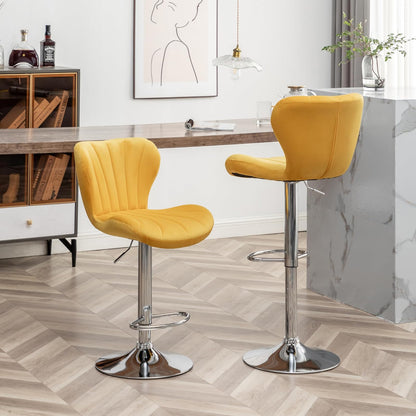 Roundhill Furniture Ellston - Taburetes giratorios de Terciopelo Ajustables en Amarillo, Juego de 2