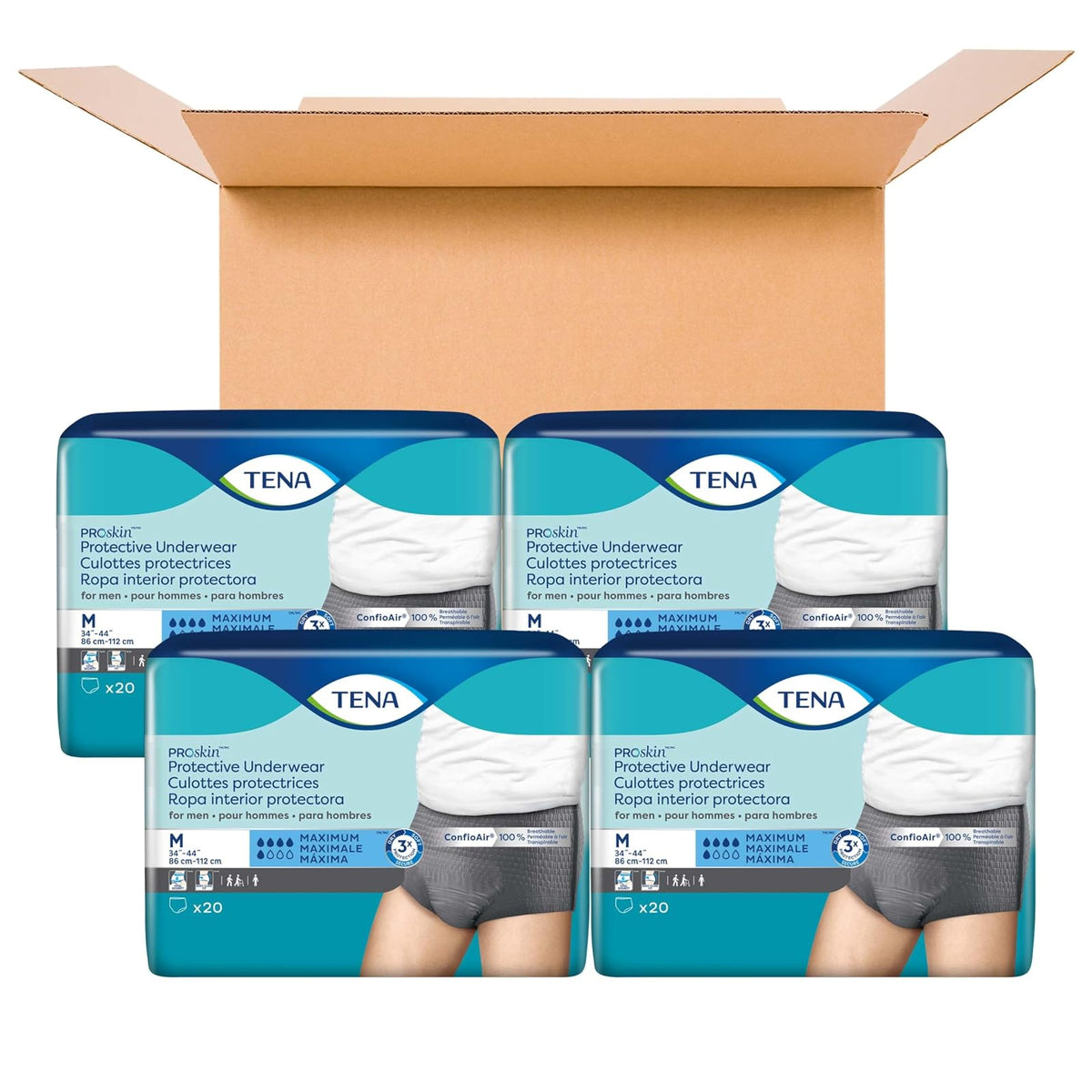 Tena Proskin Maximum Absorbency Incontinence Underwear For Men, S/M, 80 Count