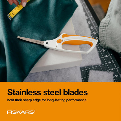 Fiskars - Tijeras de tela de fácil acción, cuchillas de acero inoxidable para cortes de precisión, mango doblado asistido por resorte