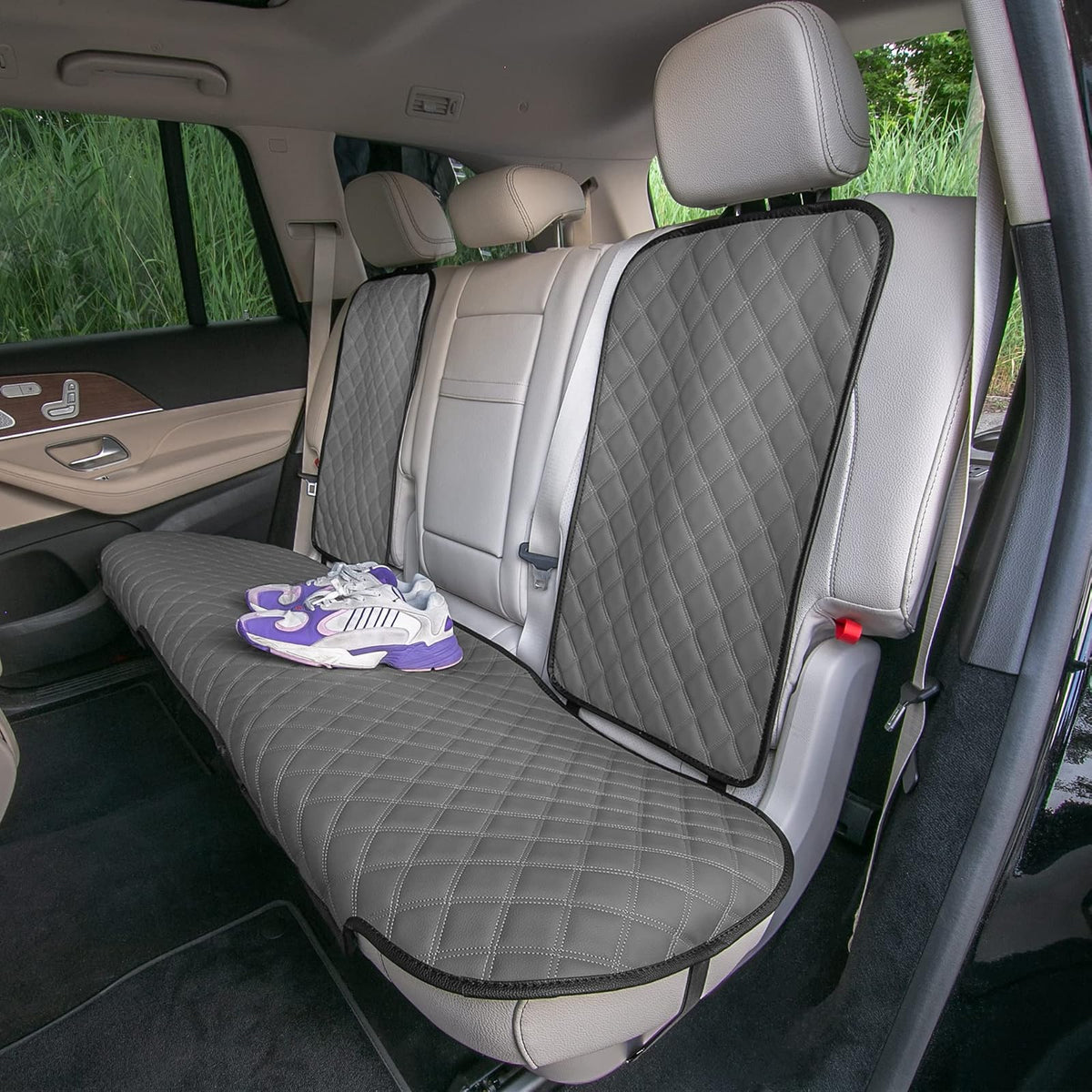 FH Group FH1028GRAY-AVC Juego de Cojines de Asiento Trasero de Piel Sintética Ajuste Universal, Gris