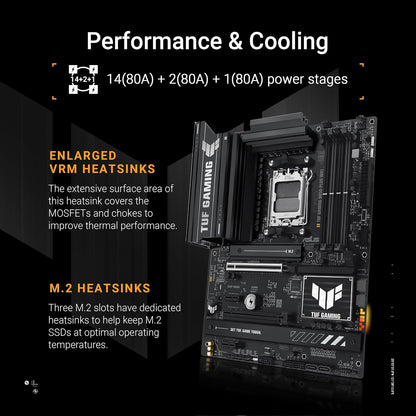 ASUS TUF Gaming B850-PLUS WiFi Tarjeta Madre AMD WiFi 7 para PC Gamer FPS | ATX, AMD AM5, PCIe 5.0 x16, VRM 14+2+1 (80A), 3 ranuras M.2 (1 PCIe 5.0), WiFi 7, LAN 2.5Gb, USB-C 20Gbps, DDR5 8000+ (OC)