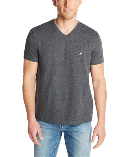 Nautica Playera de Manga Corta con Cuello en V para Hombre - Carbón jaspeado - G