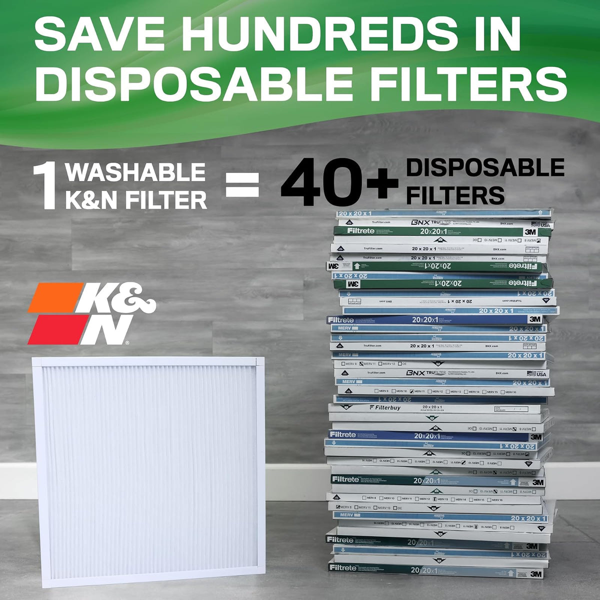 K&N - Filtro de aire para horno HVAC de 16 x 20 x 1, dura toda la vida, lavable, Merv 13, el último filtro HVAC que comprarás, respira de forma segura en casa o en la oficina, HVC-13-11620