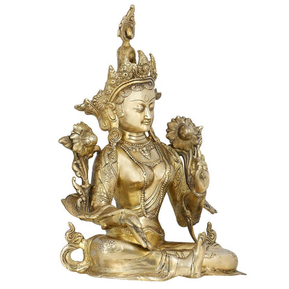 Shalinindia Tara Estatua de Buda Sentado Budista, Dorado