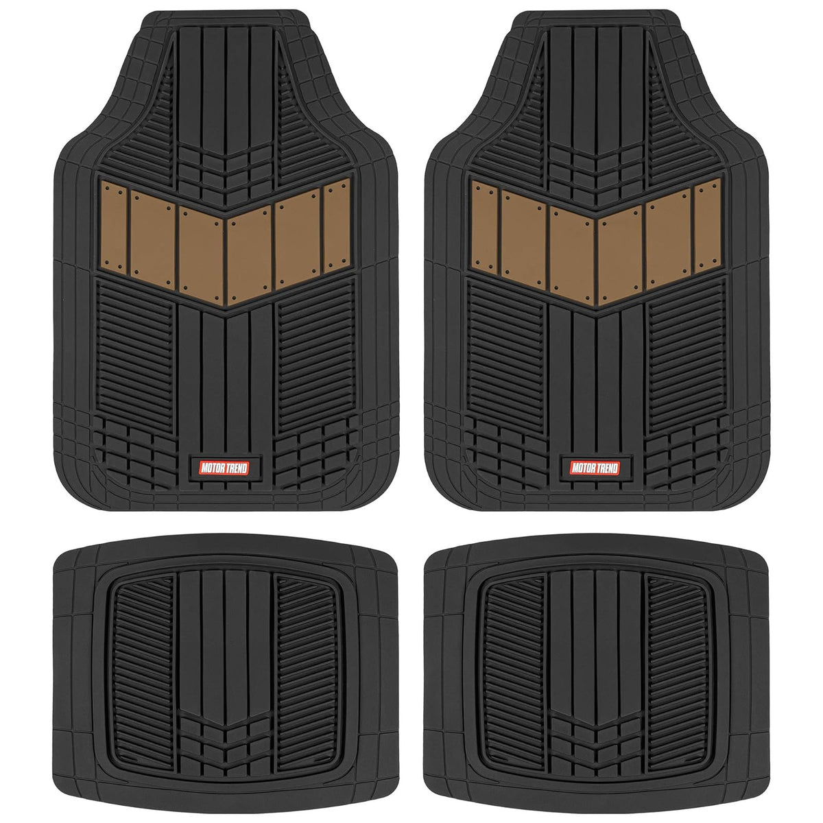 Motor Trend DualFlex™ - Alfombrillas de Goma Impermeables para Todo Tipo de Clima, 4 Piezas Deportivas con diseño de Dos Tonos para Automóvil, Todoterreno y Camiones, Protector de Alfombra de Automóvil - Beige