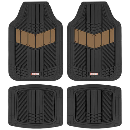 Motor Trend DualFlex™ - Alfombrillas de Goma Impermeables para Todo Tipo de Clima, 4 Piezas Deportivas con diseño de Dos Tonos para Automóvil, Todoterreno y Camiones, Protector de Alfombra de Automóvil - Beige