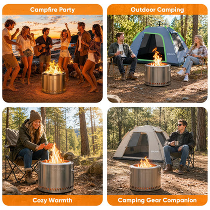 Golabs - Chimenea sin Humo de 19.5 Pulgadas, portátil con asa, Chimenea de Acero Inoxidable para Exteriores con Bandeja de Ceniza extraíble y póker de Fuego, fácil de Limpiar, calefacción eficiente y