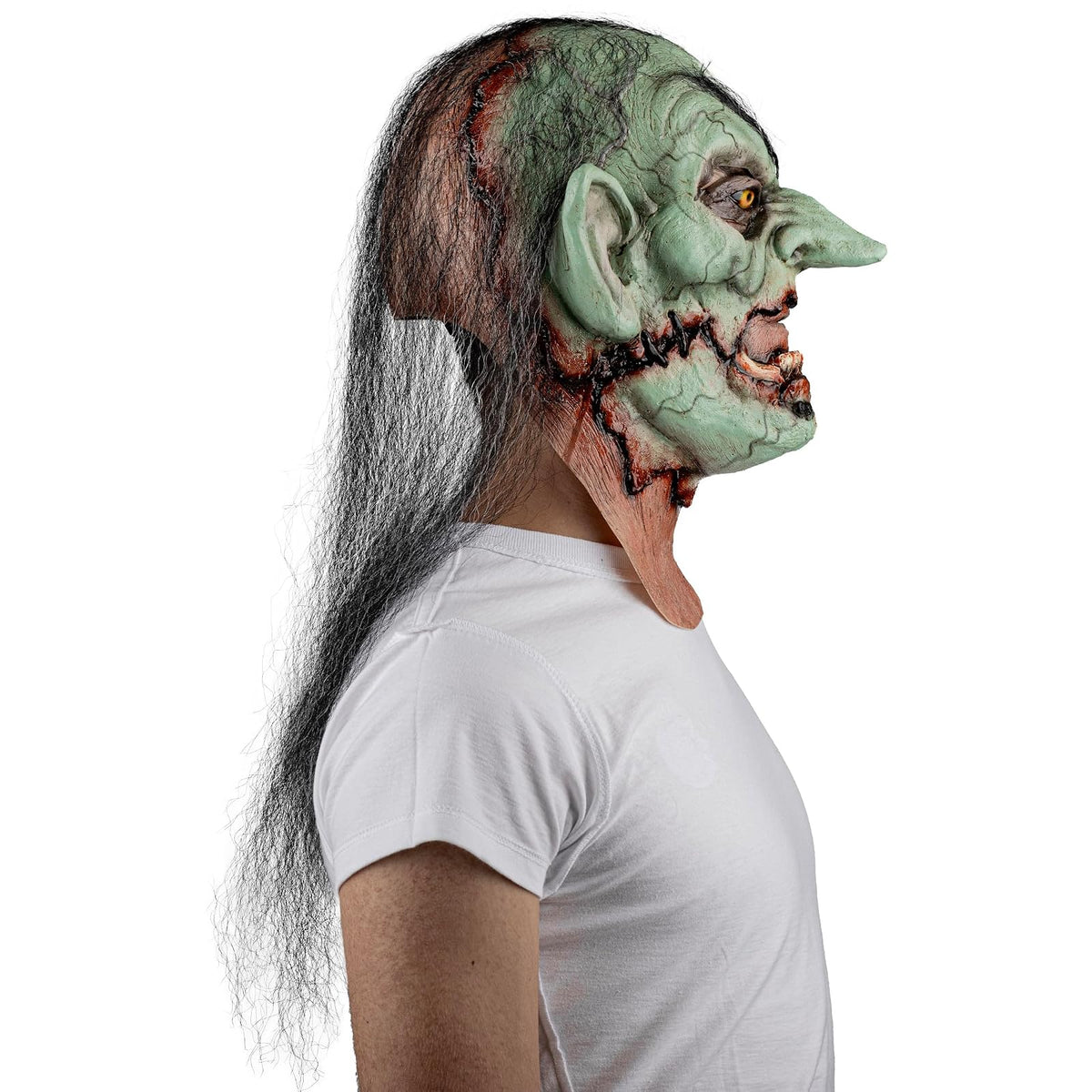 Ghoulish Productions Máscara De Látex Cracked Witch, Accesorio Látex Cosplay Bruja Demonio, Disfraz Aterrador para Halloween y Fiestas Temáticas, Cosplay Bruja Verde Poseída, Diseño Artesanal
