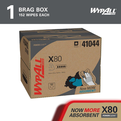 Wypall X80 Reusable Wipes (41044), Extended Use Wipers BRAG Box Format, White, 160 Sheets / Box; 1 Box / Case