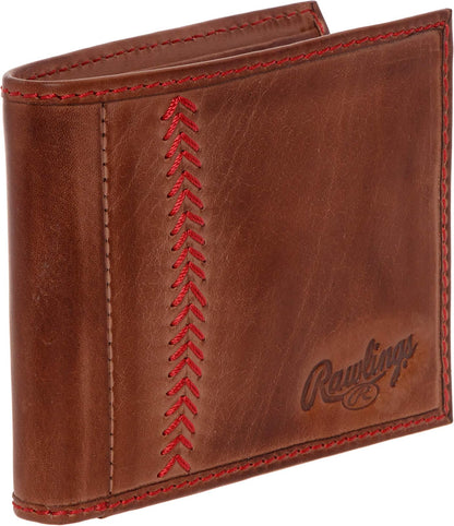 Rawlings Bifold Wallet Collection para hombre, café | Costura de béisbol, compacto, Rawlings | Colección de Bifold para hombre | piel auténtica | Múltiples estilos y colores