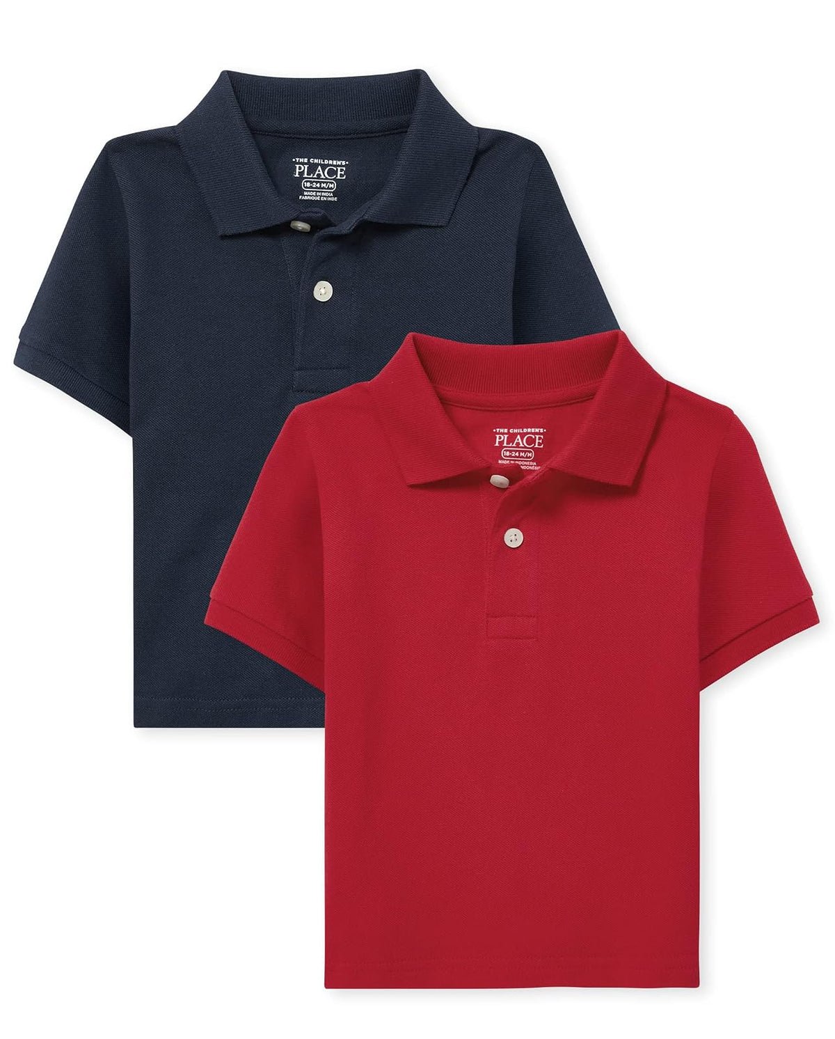The Children's Place Polo de Piqué Manga Corta para Niño, 100% Algodón - Nautico - Classic Red 2-pack - 18-24 Meses