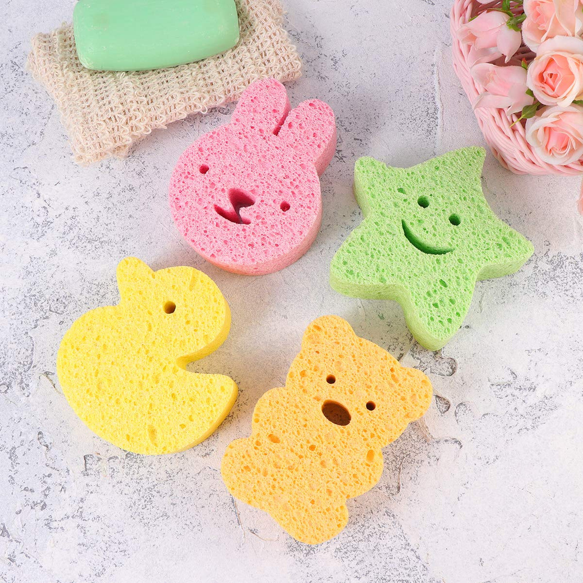 SUPVOX 4 piezas bebé baño esponja depurador ducha infantil guante niño baño lavado esponja esponja para el hogar