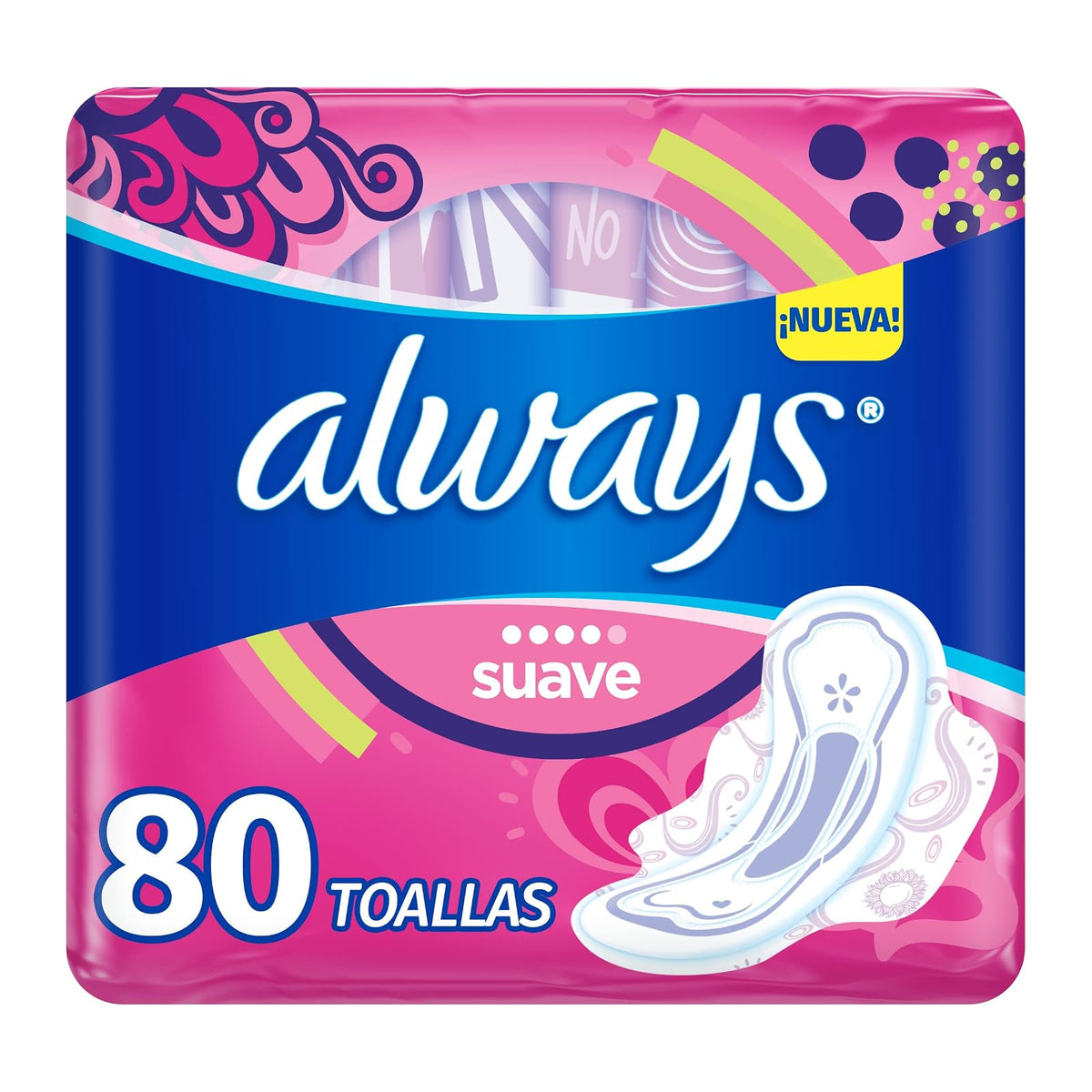 Always Toalla Femenina Suave Flujo Abundante 80 Unidades