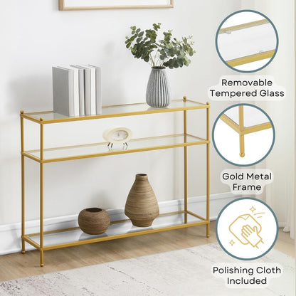 Convenience Concepts Royal Crest - Mesa Consola de Vidrio Transparente/Dorado