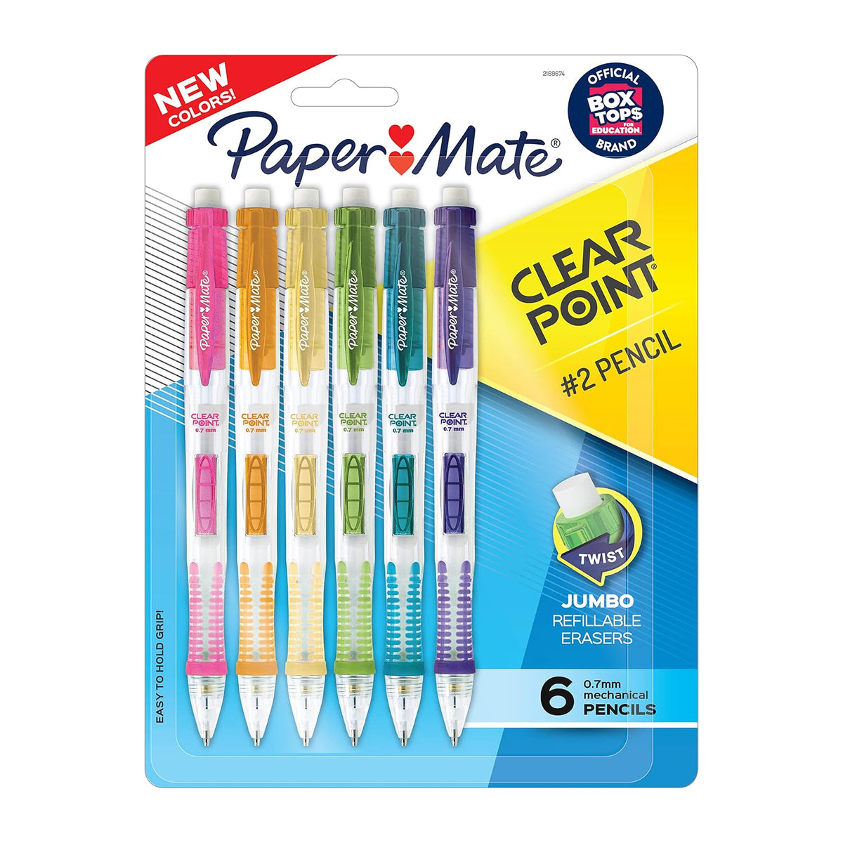 Paper Mate® Clearpoint® - Lápices mecánicos, minas HB n.º 2 (0,7 mm), barriles de colores surtidos, 6 unidades