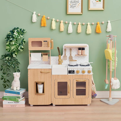 Teamson - Juego de Cocina para niños pequeños de Chipre con 14 Accesorios, Juego de Cocina de Juguete de Madera para niños de 1 a 8 años, estación de Cocina Montessori, Roble Claro/Blanco
