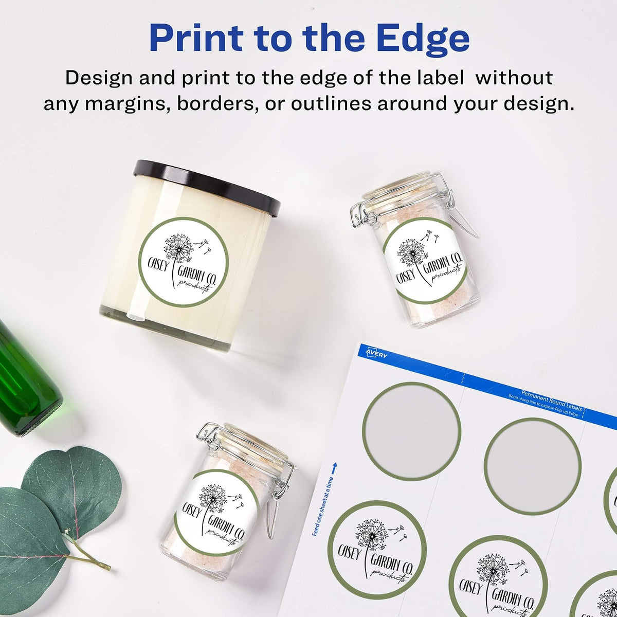 Avery - Etiquetas redondas imprimibles con alimentación segura, 2 pulgadas de diámetro, blanco mate, 300 etiquetas personalizables (22877)