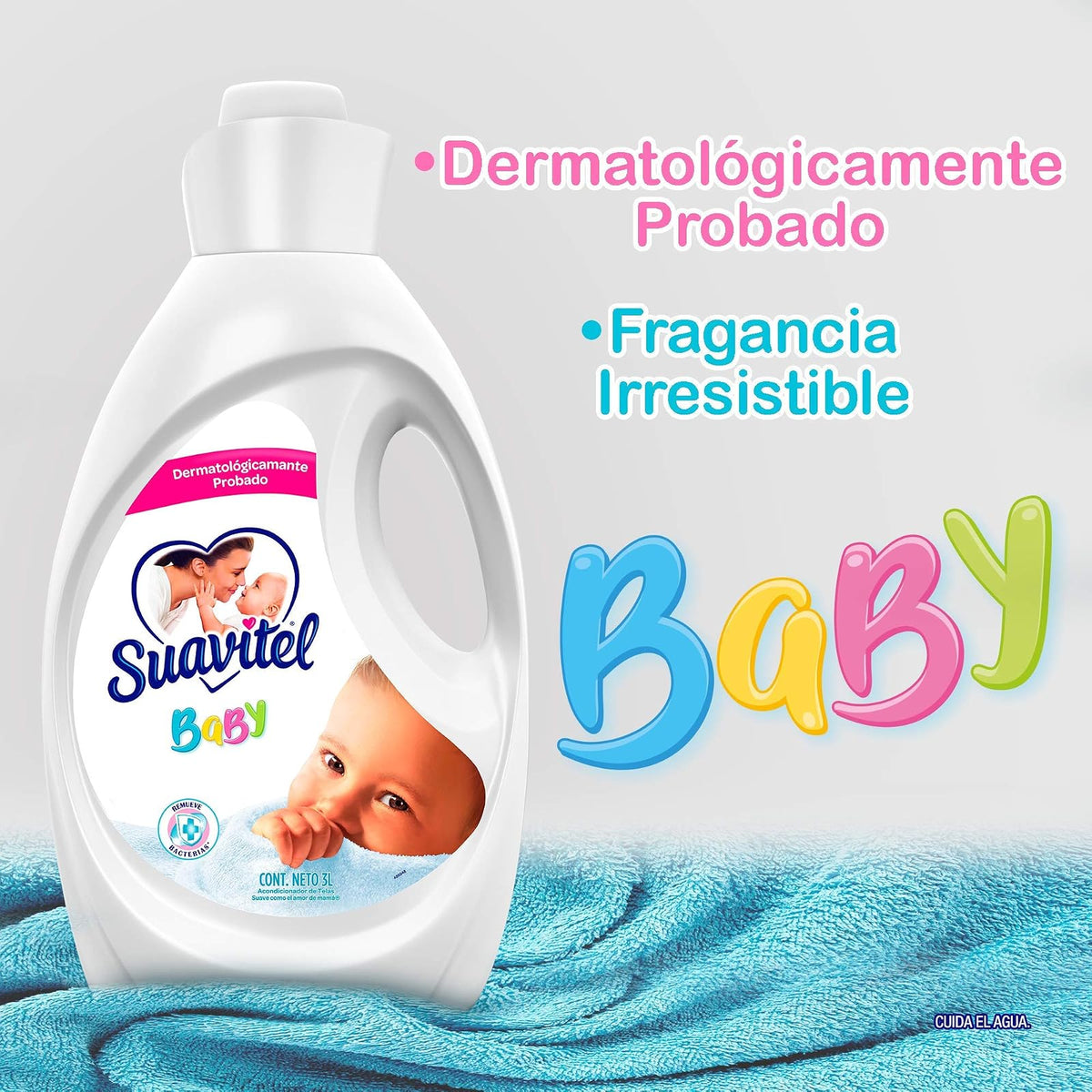 Suavitel Complete Suavizante de Telas Acqua 2.8 L + Suavizante de Ropa Cuidado Superior Bebé Antibacterial, 3 L