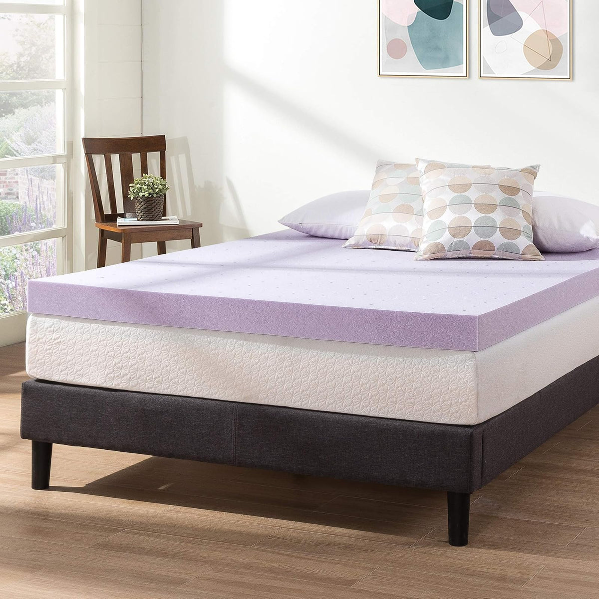 Mellow - Colchón de Espuma viscoelástica ventilada de 4 Pulgadas, infusión de Lavanda calmante, Certificado CertiPUR-US, tamaño Queen