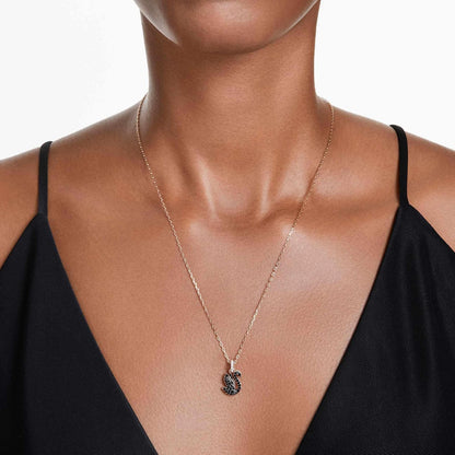 Swarovski Colgante swan, cisne, pequeño, negro, baño tono oro rosa