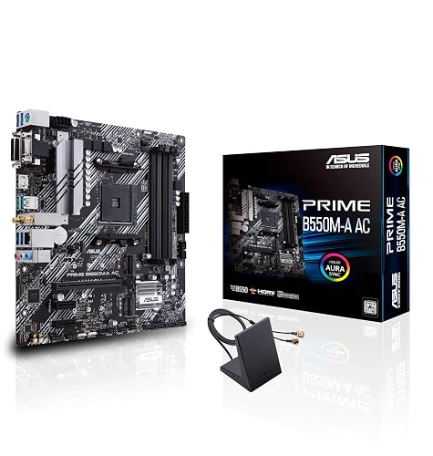 ASUS Prime B550M-A AC Tarjeta Madre AMD para PC de Trabajo Estudio y Juego | AM4, mATX, Ryzen serie 5000/3000, DDR4 hasta 128GB, PCIe 4.0 x16, 2 ranuras M.2, WiFi 5 + BT 5.0, LAN Gigabit, garantía ASUS
