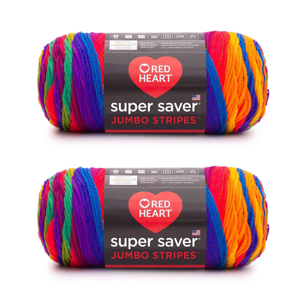 Red Heart Super Saver Estambre Acrílico Jumbo, Paquete de 2, 396 g - Paquete de 2 - Rayas favoritas
