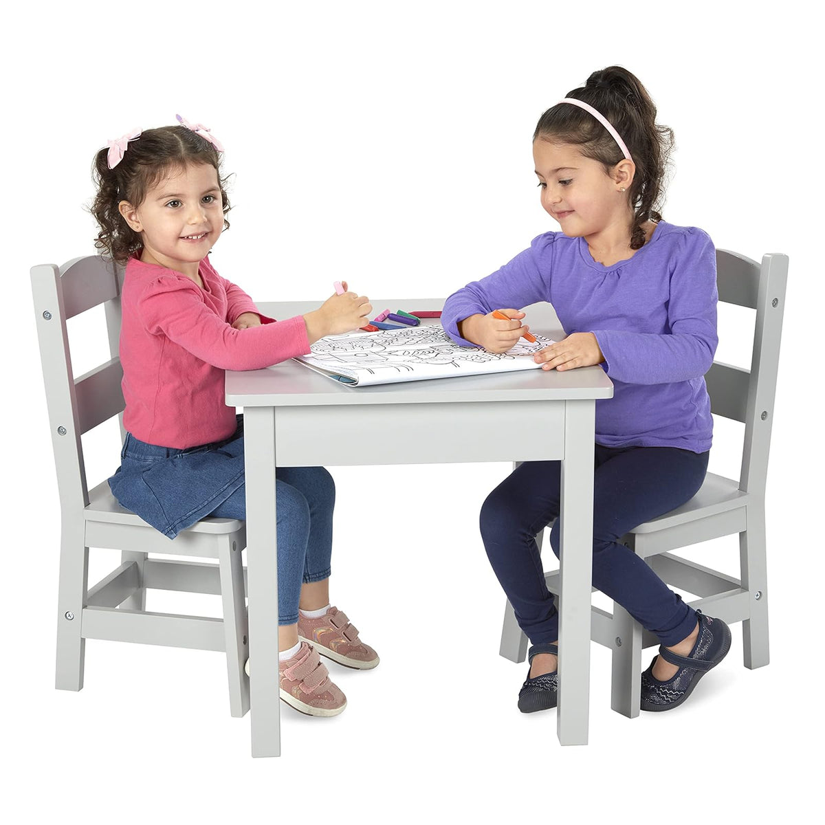 Melissa & Doug Mesa y 2 Sillas de Madera, Muebles Infantiles, Color Gris