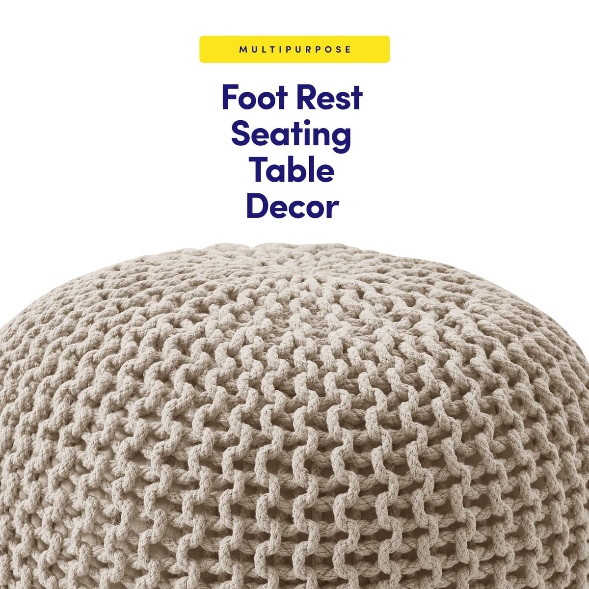 Puf - Reposapiés otomano relleno – 20 pulgadas de diámetro x 14 pulgadas de alto, acogedor puf para sala de estar, recámara, guardería y más, concha de punto 100% algodón, reposapiés relleno de