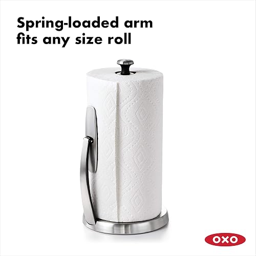 OXO Good Grips 1066736 Dispensador de Toalla Acero Inox con Brazo | OXO Good Grips SimplyTear - Soporte para toallas de papel para cocina