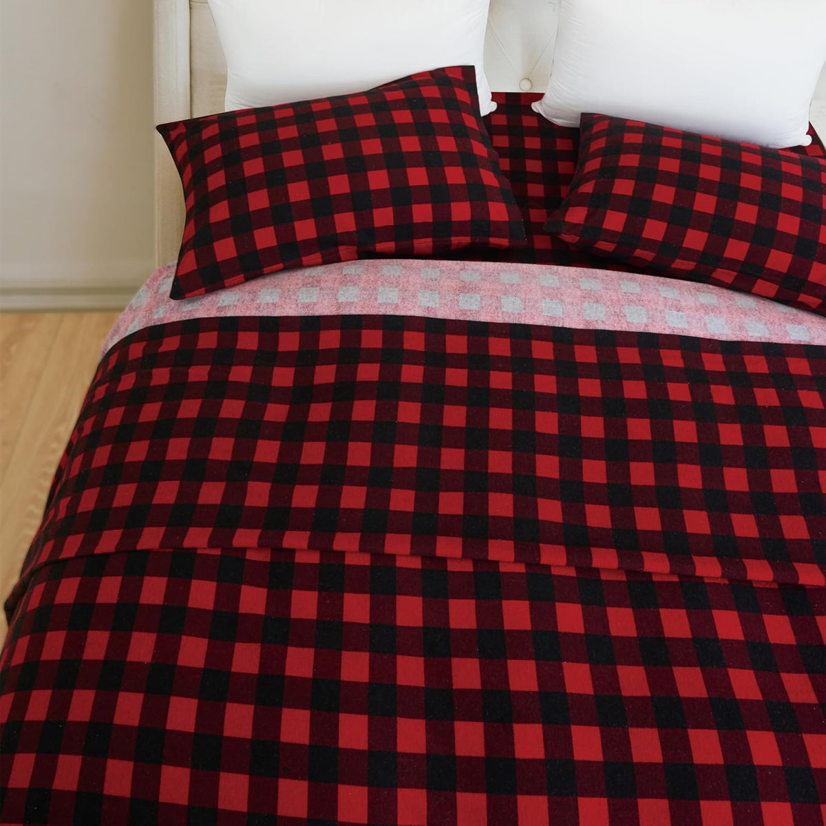 Elegant Comfort - Juego de sábanas de Franela Ultra Suaves de 4 Piezas, 100% algodón Turco, sábanas de Franela a Cuadros de búfalo, cálidas y acogedoras, de Calidad Premium, sábana Bajera Ajustable