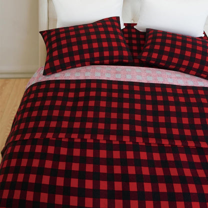 Elegant Comfort - Juego de sábanas de Franela Ultra Suaves de 4 Piezas, 100% algodón Turco, sábanas de Franela a Cuadros de búfalo, cálidas y acogedoras, de Calidad Premium, sábana Bajera Ajustable