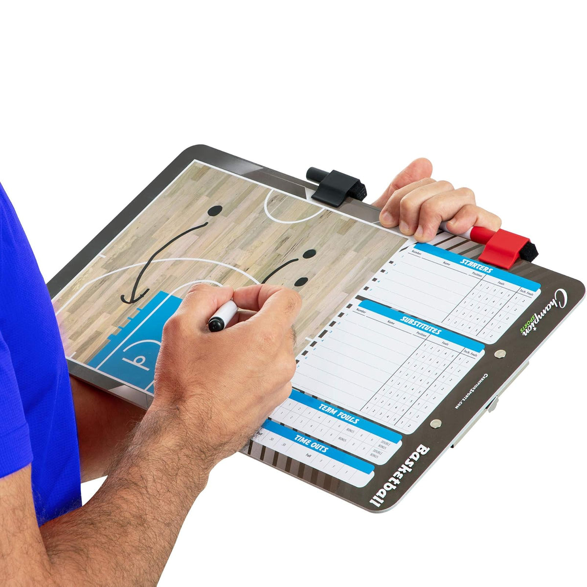 Champion Sports - pizarrón de borrado en seco grande y XL para entrenamiento - Pizarras blancas para estrategias, técnicas, juegos, tablas de 2 caras con campo completo frontal - Medio campo trasero y